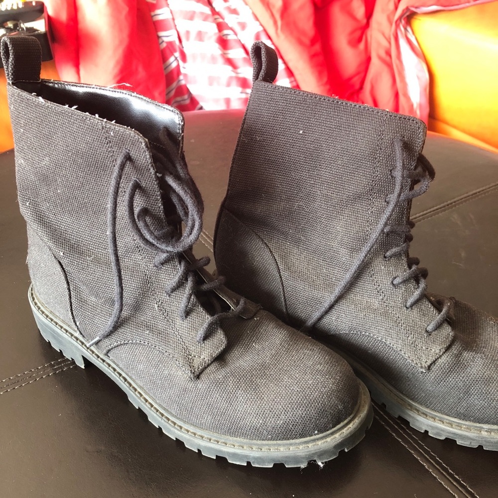 H&M Black Canvas Lace Up Boots